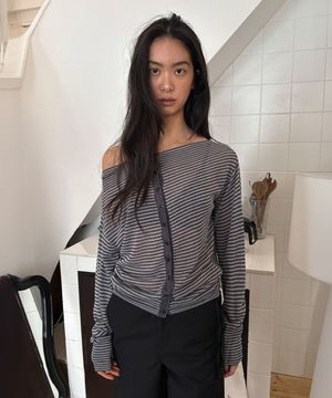 SOFT OFF SHOULDER CARDIGAN (stripe blue)