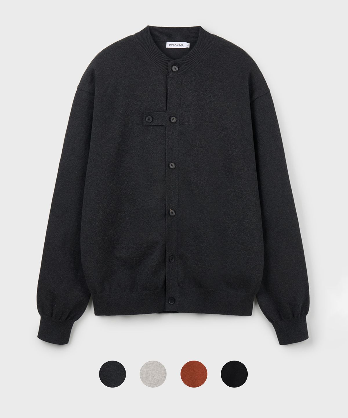 편마(PYEON MA) Cotton Round Neck Tab Cardigan - 4 Color
