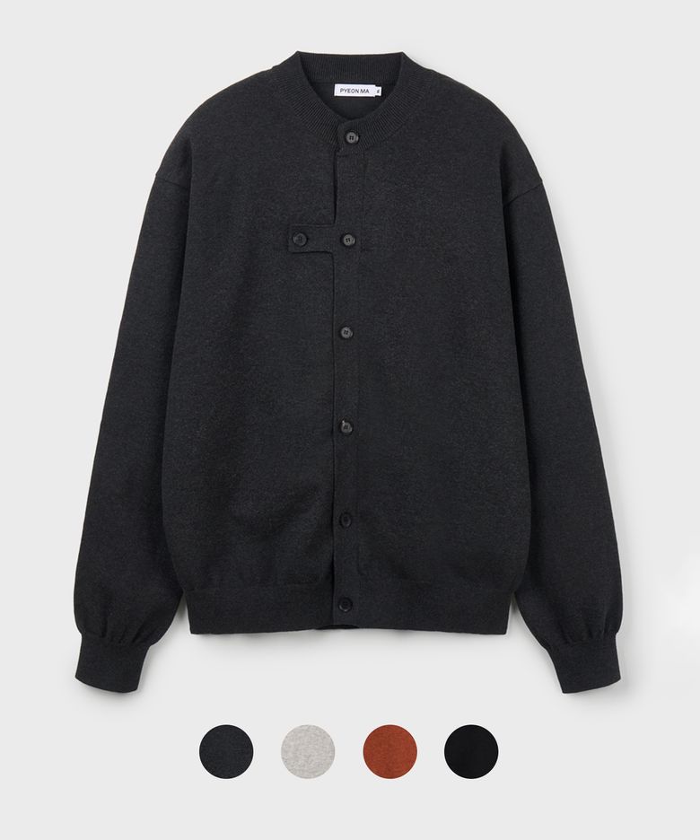 Cotton Round Neck Tab Cardigan - 4 Color