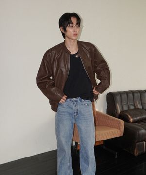 레거시 레더 바이커 블루종_Brown