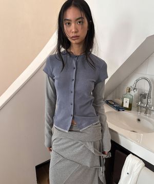 DOUBLE SLEEVE DAMAGE CARDIGAN (blue)