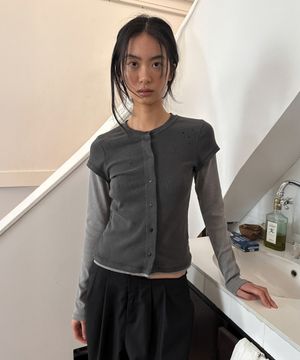DOUBLE SLEEVE DAMAGE CARDIGAN (grey)
