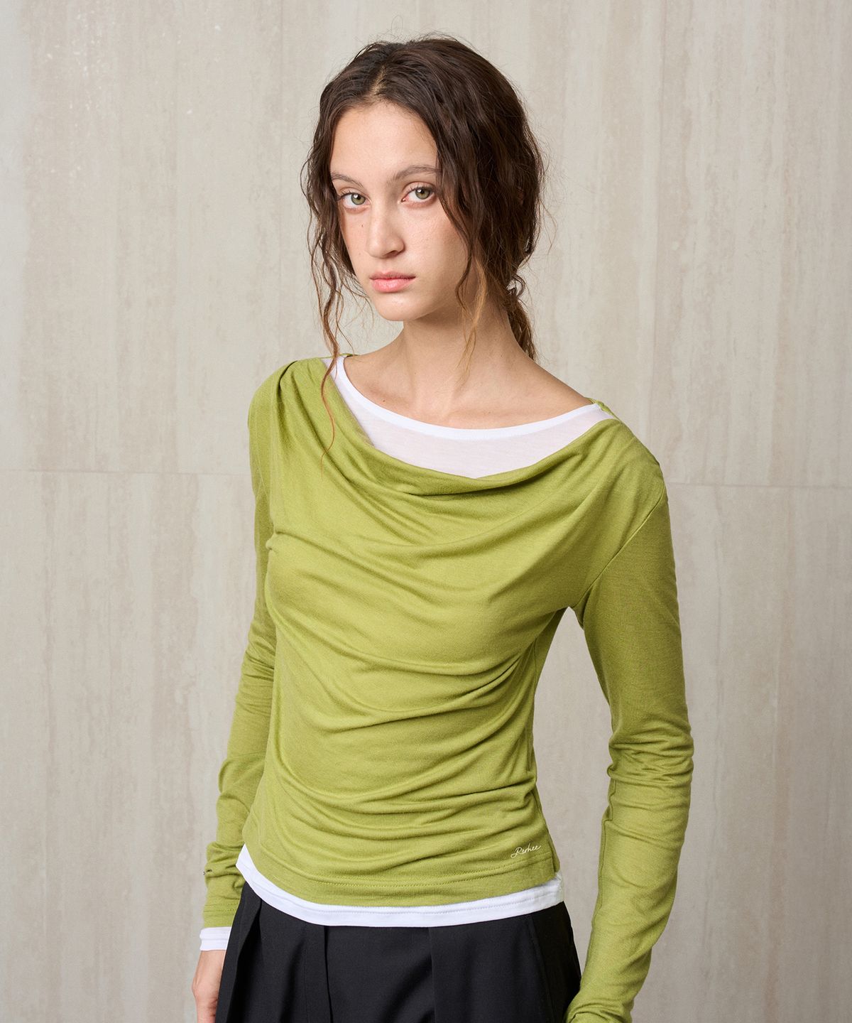 리이(RE RHEE) WOOL JERSEY LAYERED TOP OLIVE