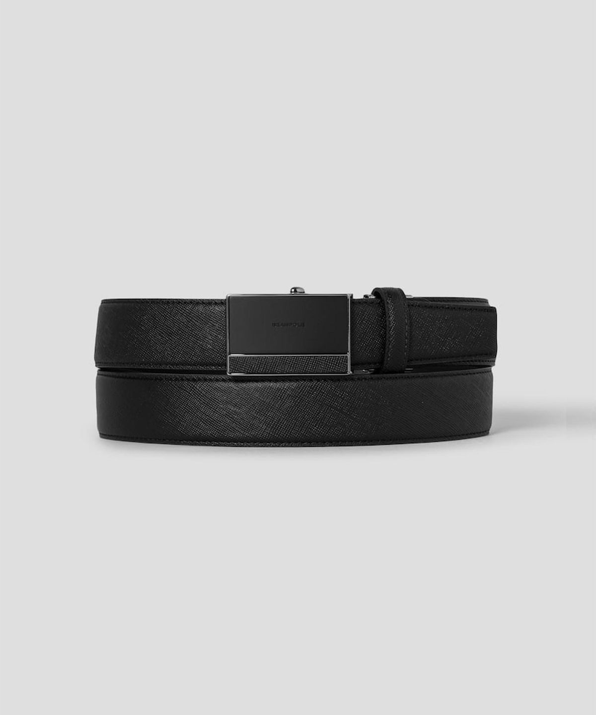 빈폴 액세서리(BEANPOLE ACCESSORY) 흑착 빈폴 로고 가죽 패치 자동 버클 벨트  블랙