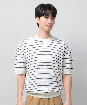 베이직 쿨 라운드 크롭 반팔 니트 [IVORY ST]