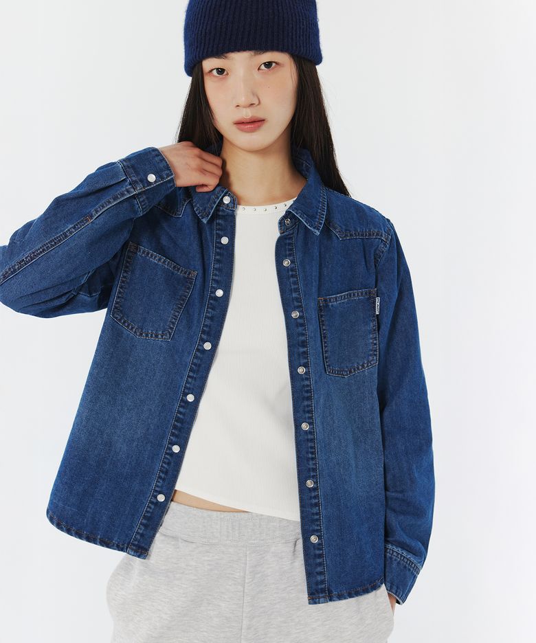 클래식 웨스턴 데님 셔츠 미드블루