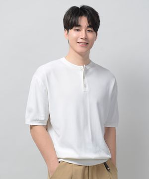 베이직 쿨 헨리넥 크롭 반팔 니트 [IVORY]