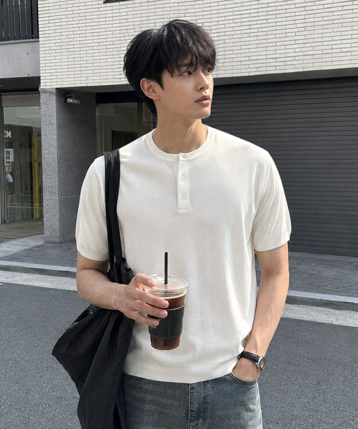 엑스오엑스(XOX) 베이직 쿨 헨리넥 크롭 반팔 니트 [IVORY]