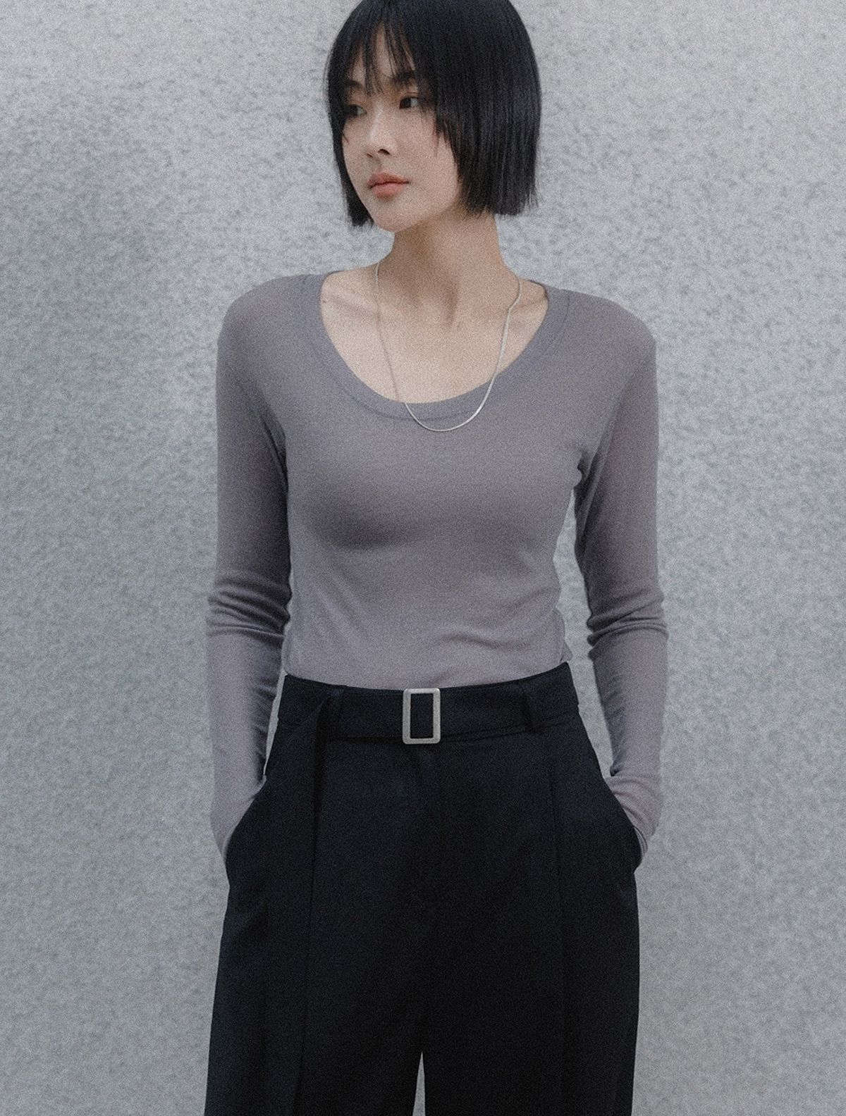 메무아(MEMUA) 시스 레이어드 유넥 티셔츠(그레이)