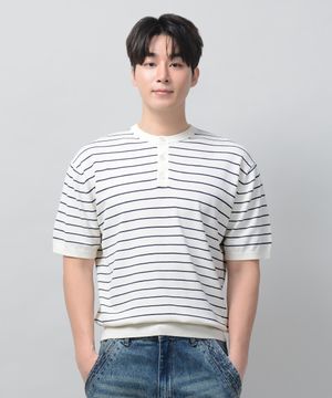 베이직 쿨 헨리넥 크롭 반팔 니트 [IVORY ST]