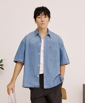 데님 오버 반팔 셔츠 (FKBAD5364)