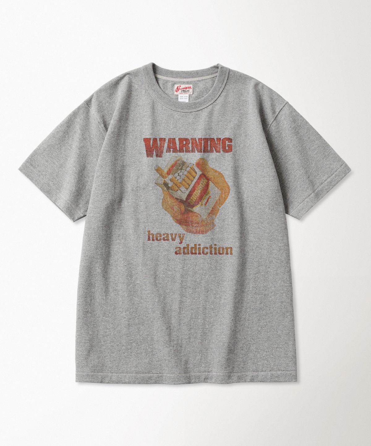 브론슨(BRONSON) Tobacco Warning Loopwheeled Graphic Tee Melange