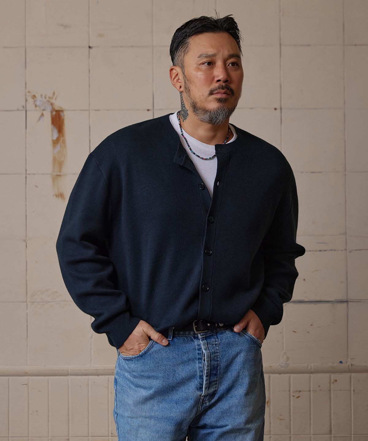 러기드하우스(RUGGED HOUSE) 소프트 울 블렌드 라운드 가디건 네이비
