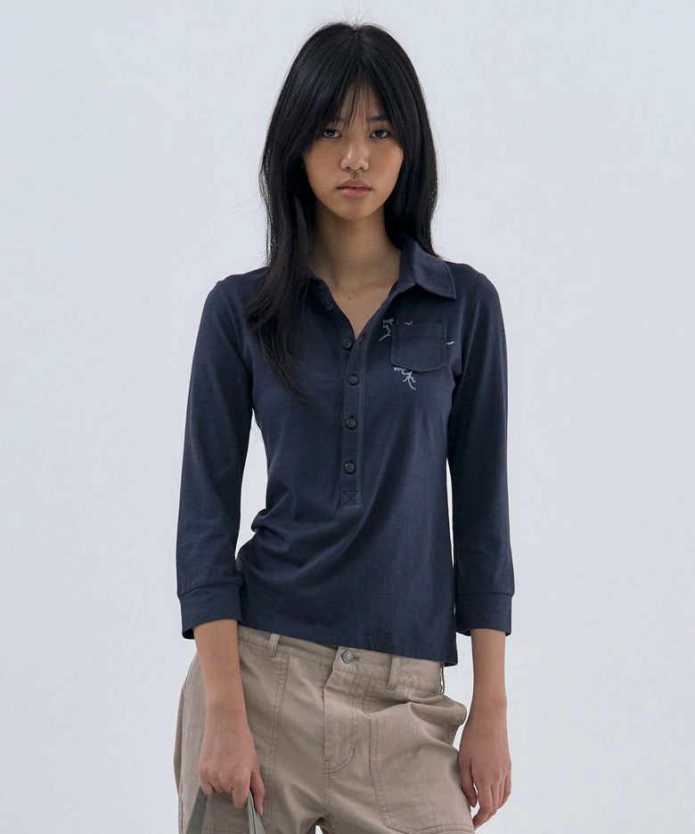 Button up 3/4 Sleeve Navy