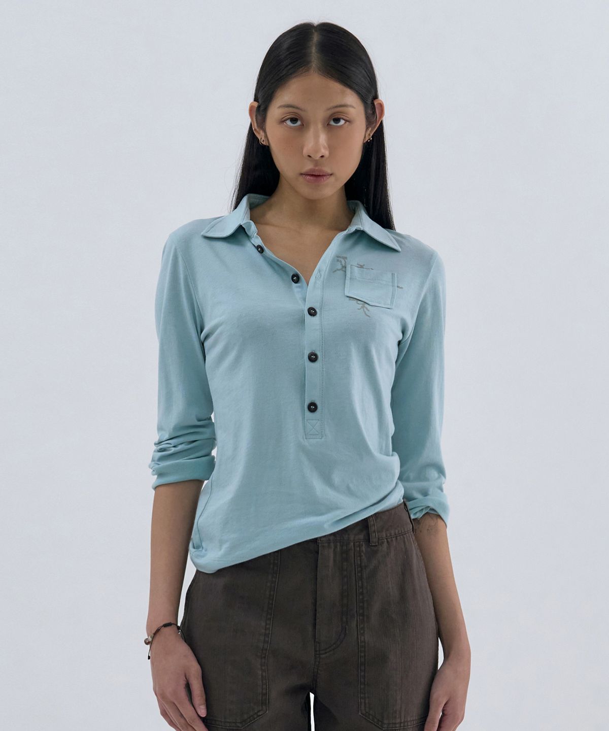 웰빙익스프레스(WELLBEING EXPRESS) Button up 3/4 Sleeve Sky Blue