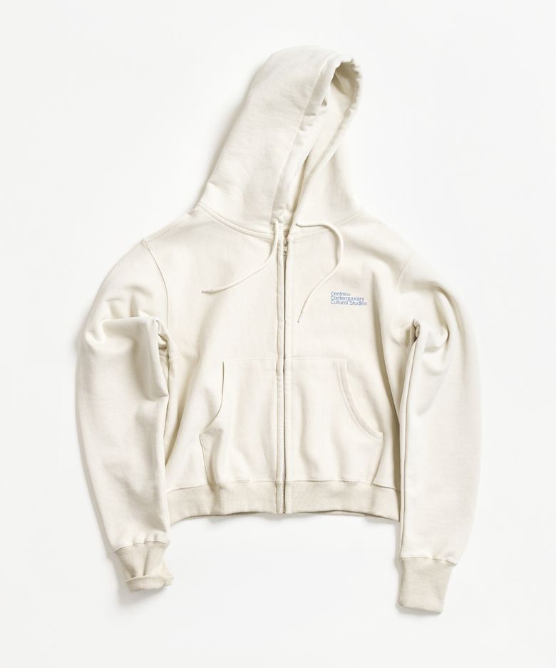 LIGHT BEIGE NEAT SCRIPT HOODIE ZIP-UP (W)