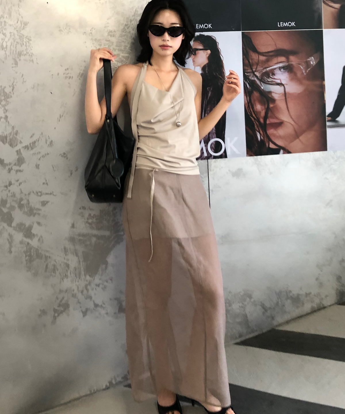 엘무드 우먼(LMOOD WOMEN) 시어 레이어드 스커트 리넨 베이지