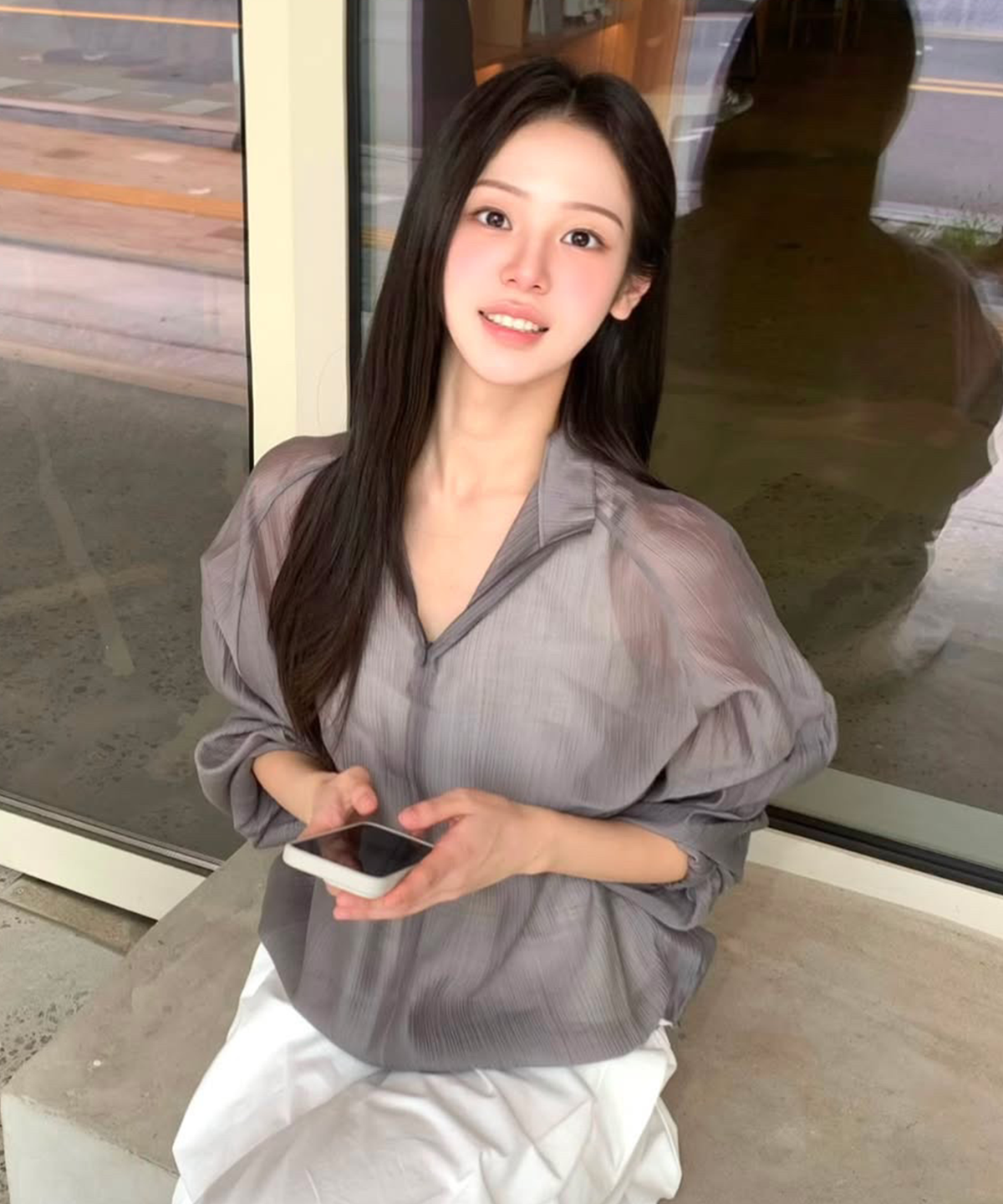 엘무드 우먼(LMOOD WOMEN) 시어 하프 집업 모브그레이