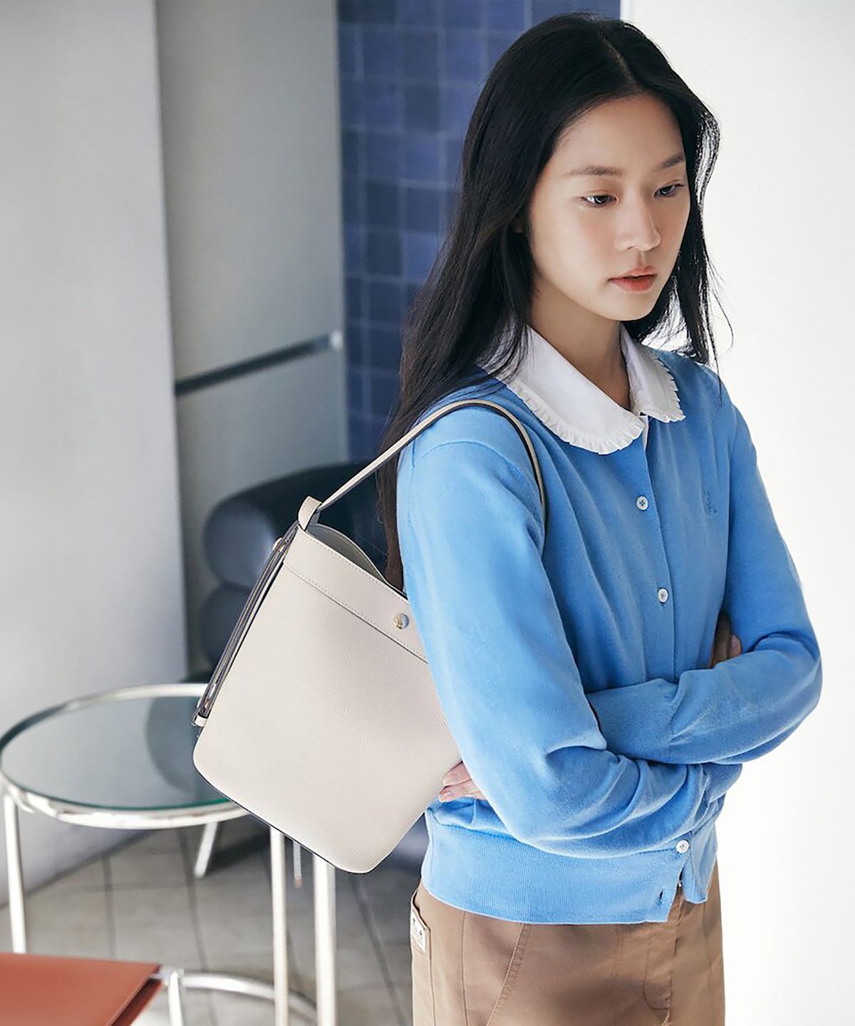 빈폴 액세서리(BEANPOLE ACCESSORY) 아이비 가죽 토트백  아이보리