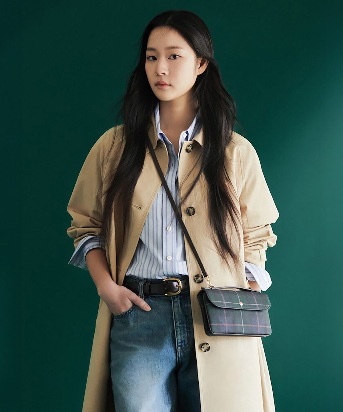 빈폴 액세서리(BEANPOLE ACCESSORY) 헤릿체크 크로스백  그린