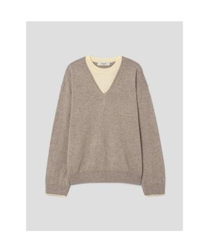 브이넥 배색 풀오버  베이지