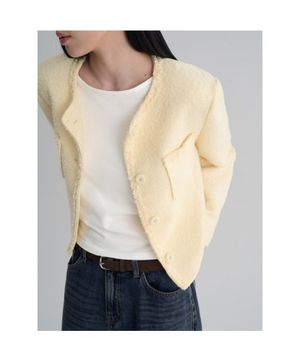 숏 트위드 재킷  옐로우