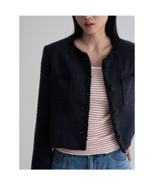 트위드 숏 재킷  네이비