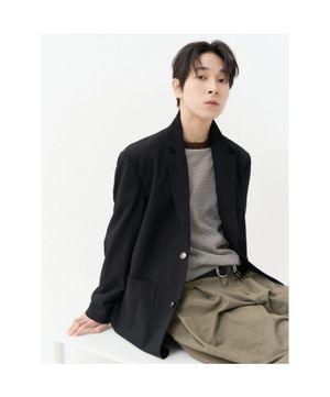 프레피 오버핏 재킷  블랙