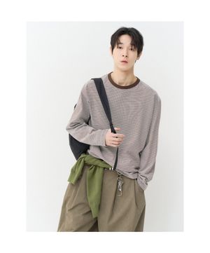 해비코튼 스트라이프 긴소매티  브라운
