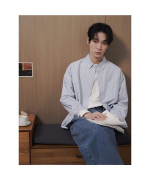 옥스포드 스트라이프 버튼다운 셔츠  스카이 블루