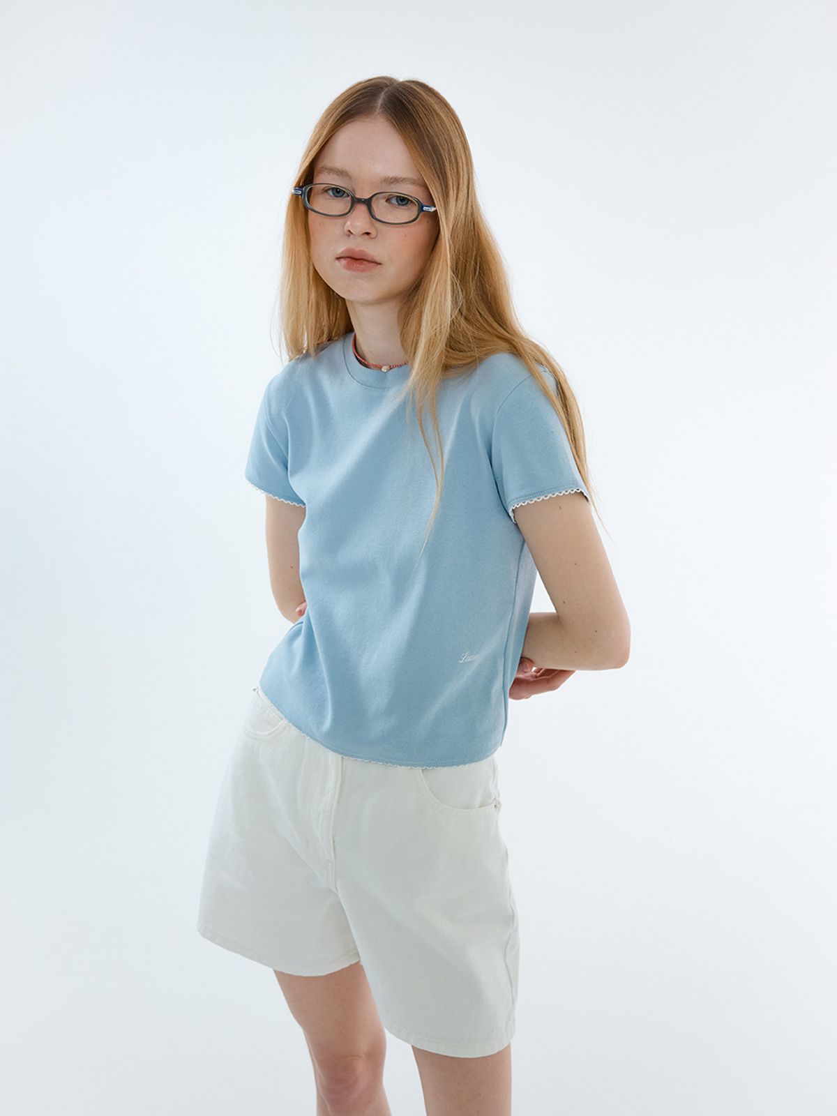 엘유브이엠(LUVM) HEM LACE T-SHIRT_SKY BLUE