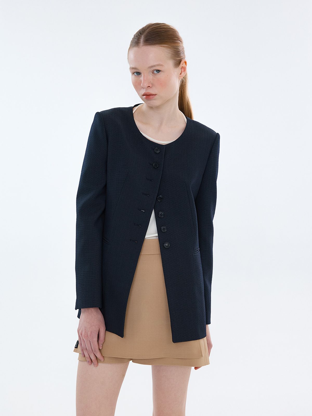 엘유브이엠(LUVM) COLLARLESS BUTTON JACKET_NAVY