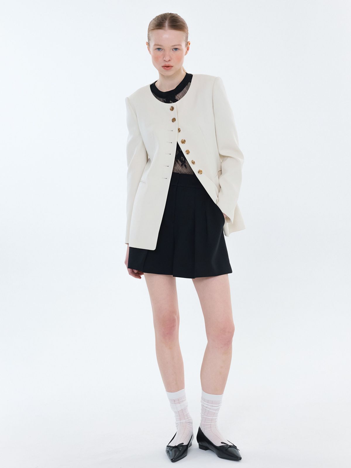 엘유브이엠(LUVM) COLLARLESS BUTTON JACKET_CREAM