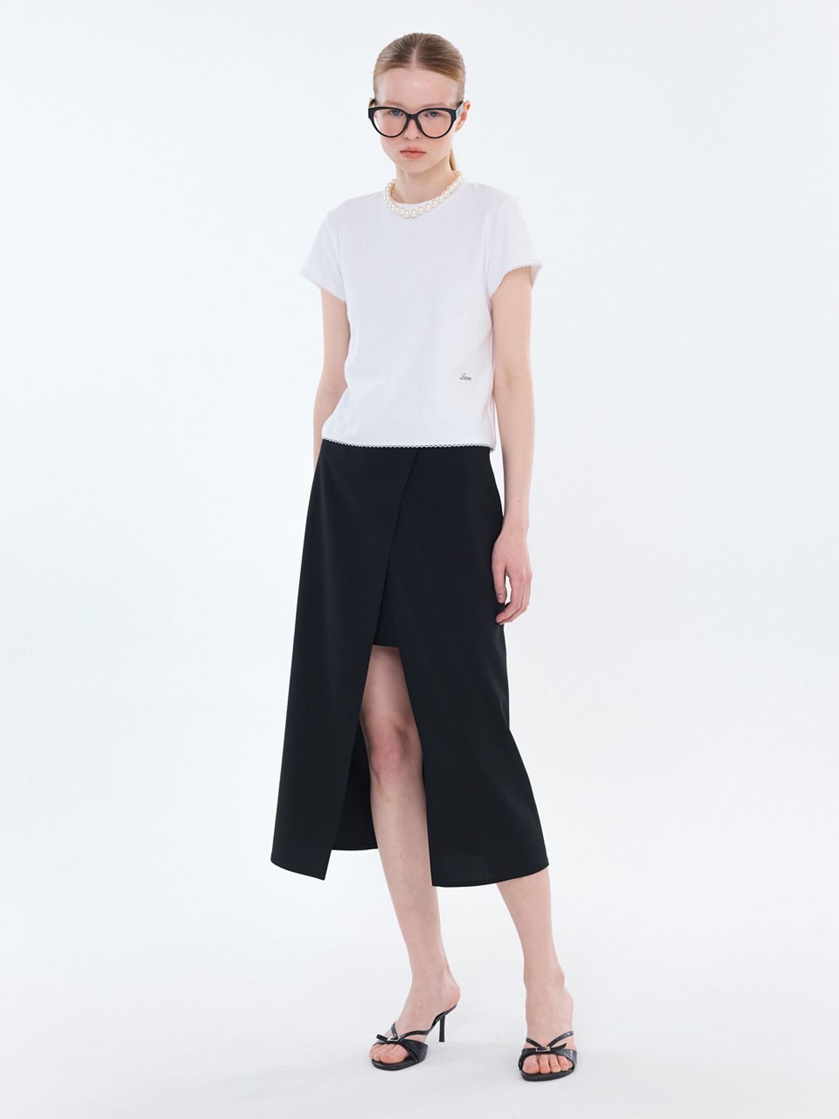 엘유브이엠(LUVM) LAYERED WRAP SLIT SKIRT_BLACK