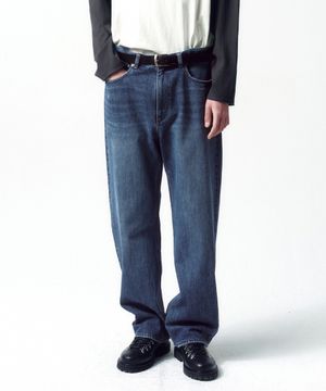 세미 와이드 데님 팬츠 MID BLUE