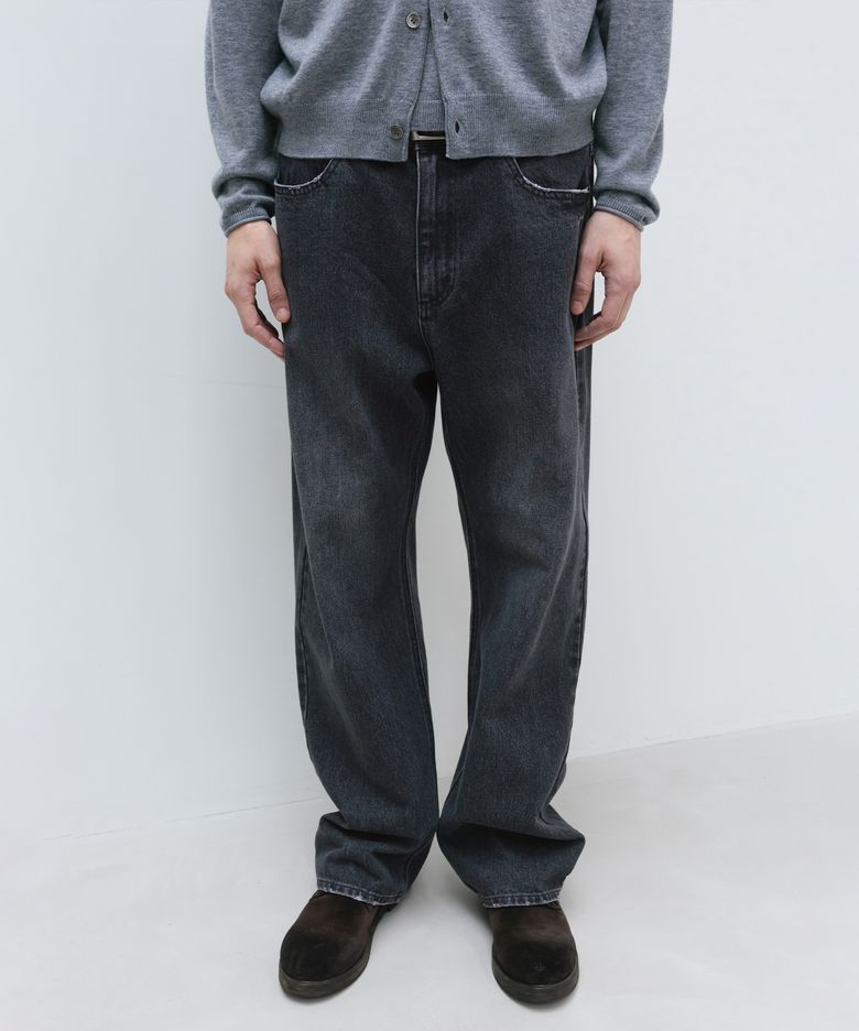 세미 와이드 데님 팬츠 DARK GREY