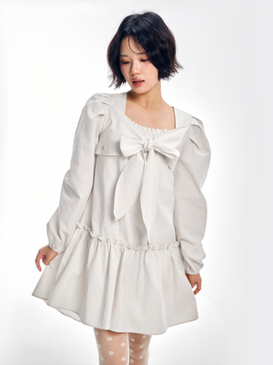 리본 타이 드레스 - 화이트