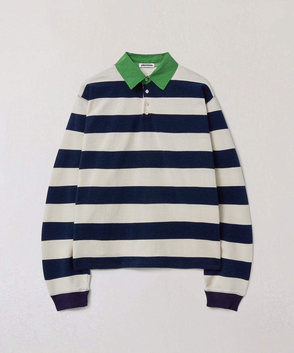 플라비즘(PLAVISM) Long Sleeve Stripe Polo - Navy