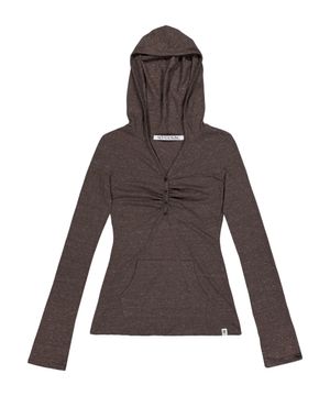 Button Up Shirring Hoodie (BROWN)