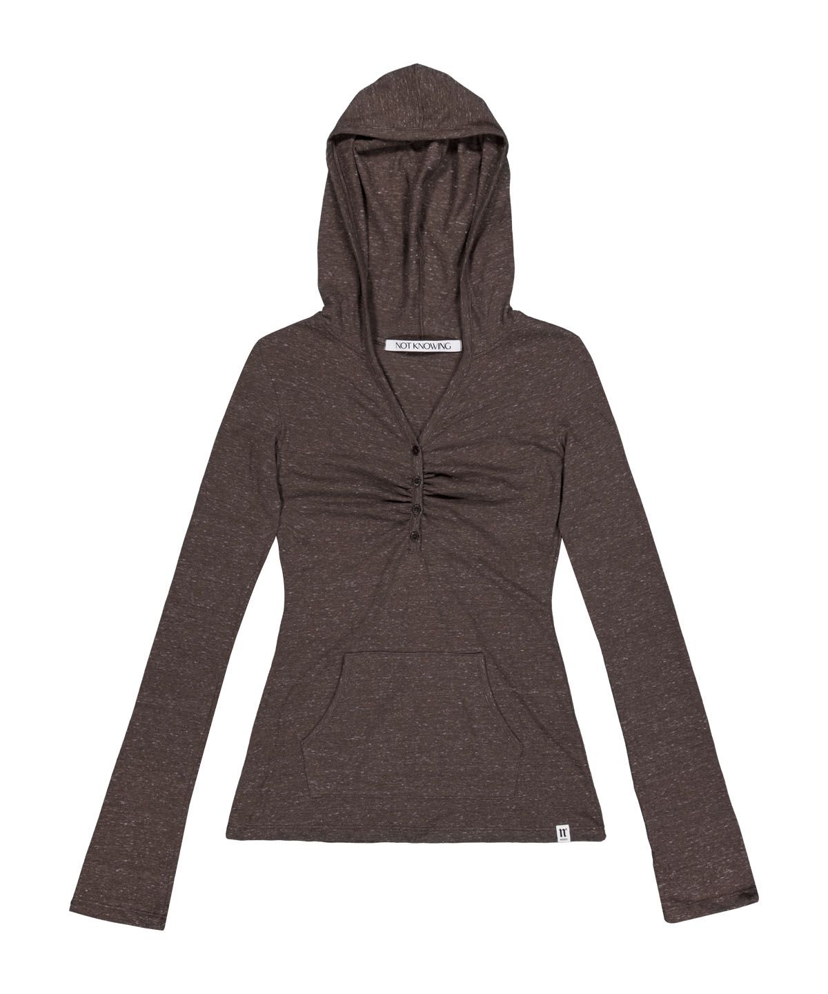 낫노잉(NOTKNOWING) Button Up Shirring Hoodie (BROWN)