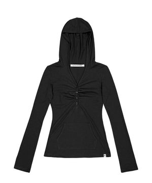 Button Up Shirring Hoodie (BLACK)