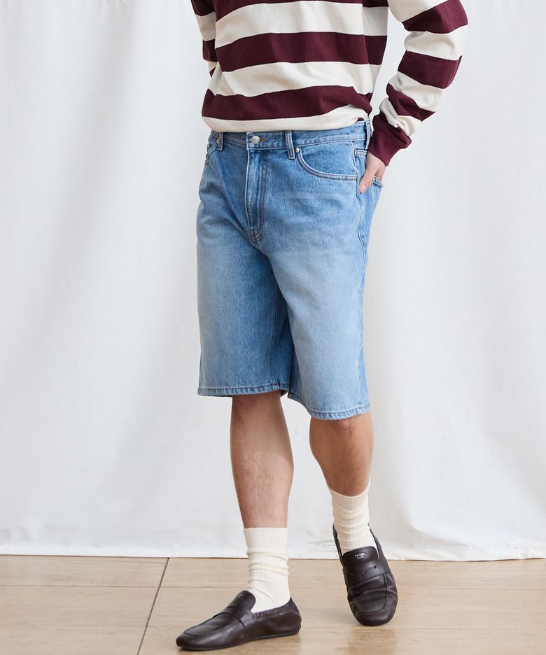 Men Overcut Denim Shorts - Light blue