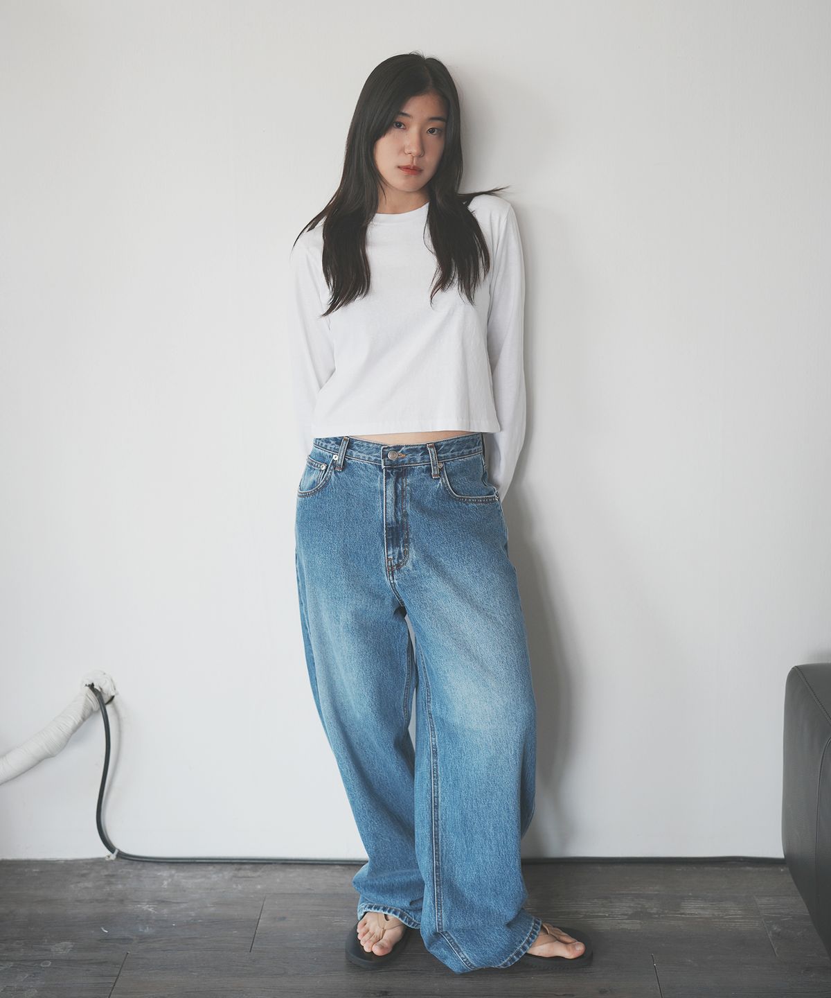 플라비즘(PLAVISM) Women PLVM Wide Fit Denim - Mid Blue