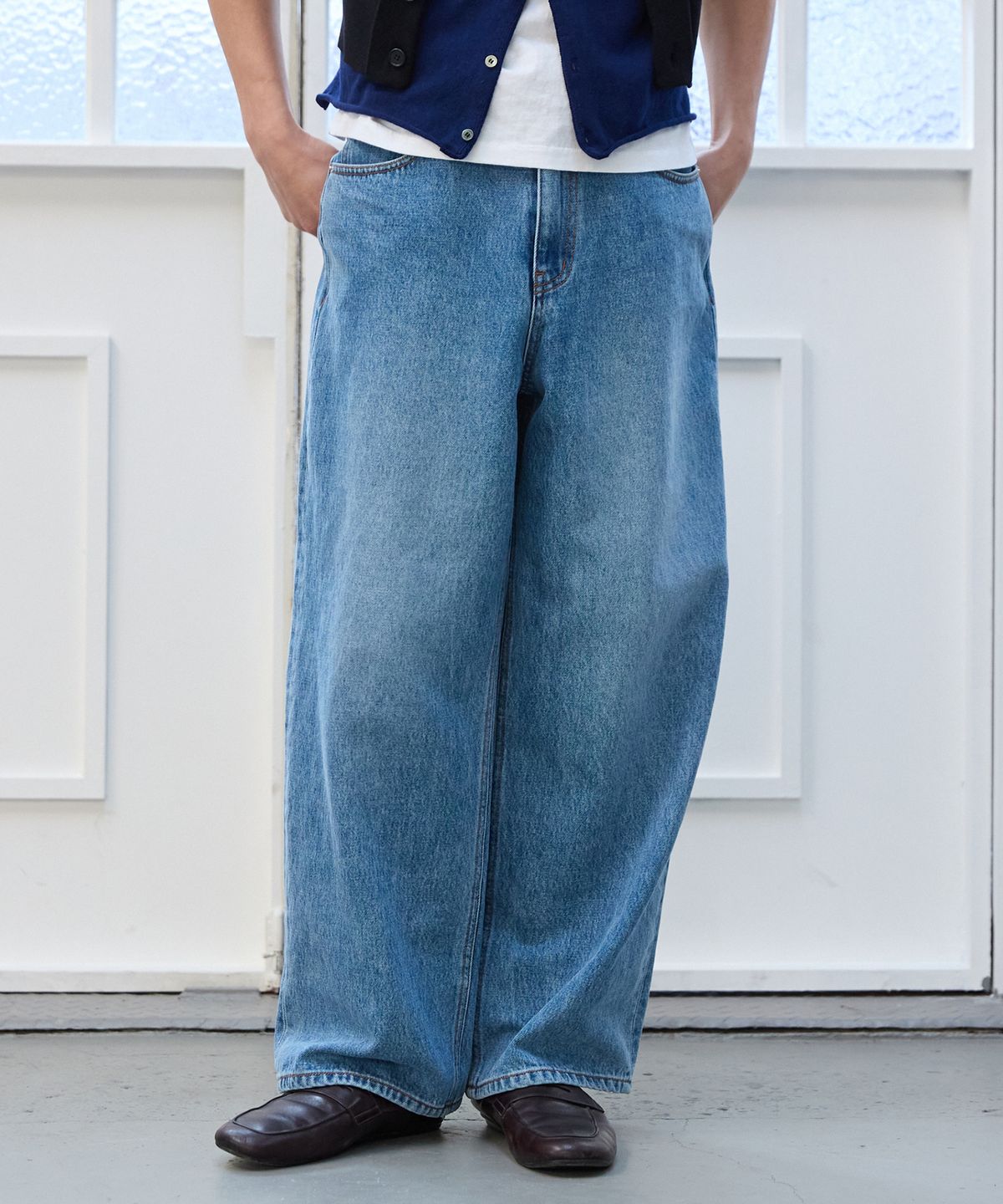 플라비즘(PLAVISM) Men PLVM Wide Fit Denim - Mid Blue
