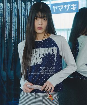 미유 별도트 나그랑 롱슬리브 티셔츠 네이비 화이트멜란지