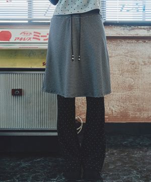 도트 스트라이프 레이어드 스커트팬츠 블랙