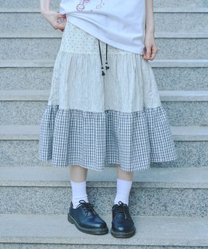 쓰리패턴 셔링 빈티지 스커트 아이보리