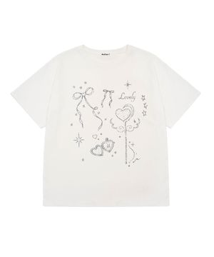 미유 러블리 참 오버핏 반팔 티셔츠 화이트