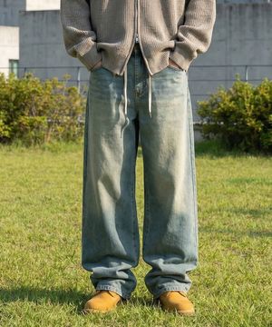 피오 밴딩 와이드 워싱 데님 팬츠 3 Color [ULZD_0051]