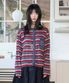 WXJ038 유야케 스트라이프 배색 가디건 (RED)